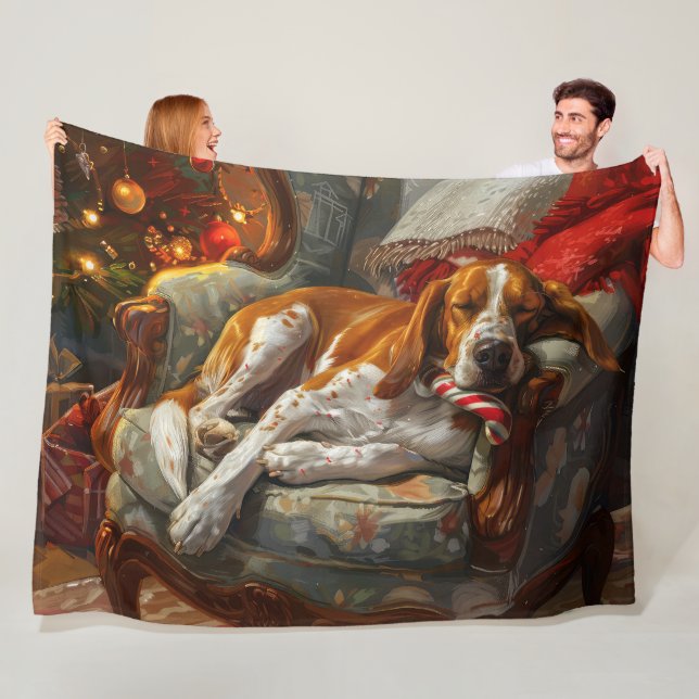 American English Foxhound Dog Christmas Festive Fleece Blanket (In Situ)