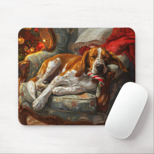 American English Foxhound Dog Christmas Festive Mouse Pad