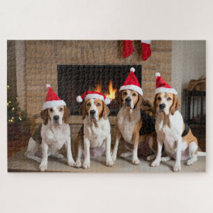 American English Foxhound Fireplace Christmas Jigsaw Puzzle