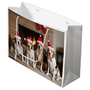 American English Foxhound Fireplace Christmas Large Gift Bag