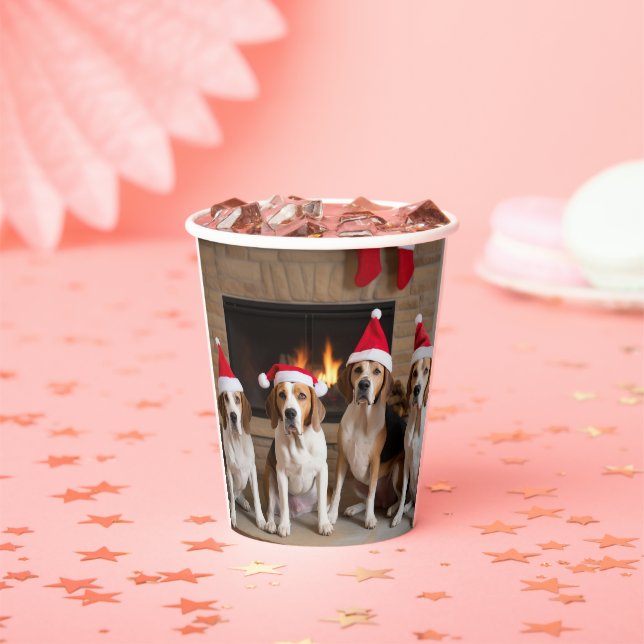American English Foxhound Fireplace Christmas Paper Cups (Insitu)
