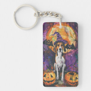 American English Foxhound Halloween Pumpkin  Key Ring