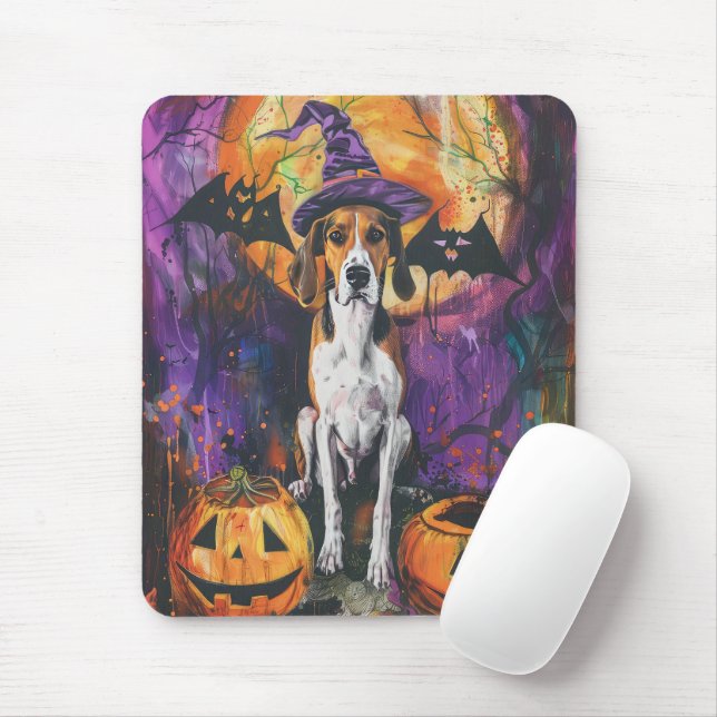 American English Foxhound Halloween Pumpkin  Mouse Pad (With Mouse)