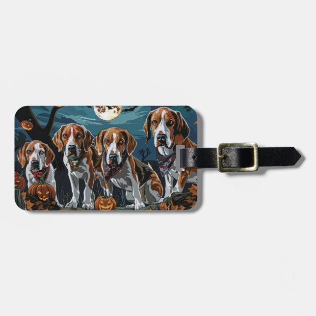 American English Foxhound Halloween Spooky  Luggage Tag (Front Horizontal)