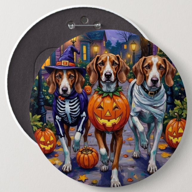 American English Foxhound In Halloween Costumes 6 Cm Round Badge (Front & Back)