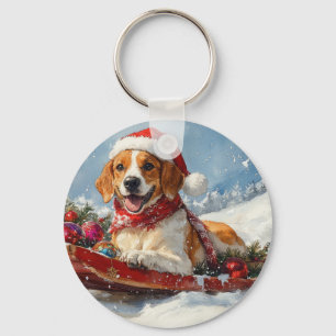 American English Foxhound in Sledge Christmas Key Ring
