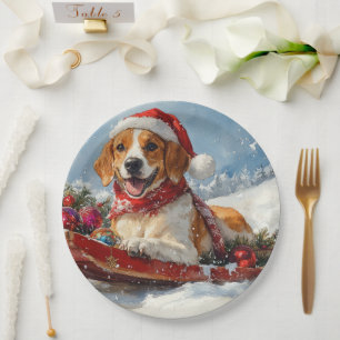 American English Foxhound in Sledge Christmas Paper Plate