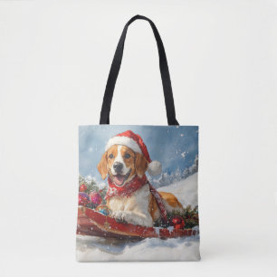 American English Foxhound in Sledge Christmas Tote Bag