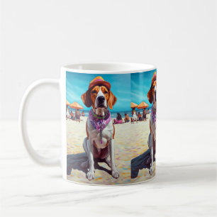 American English Foxhound on Beach, summer gift Coffee Mug