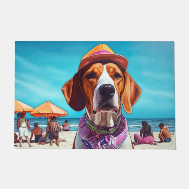 American English Foxhound on Beach, summer gift  Doormat (Front)