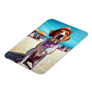 American English Foxhound on Beach, summer gift  Magnet
