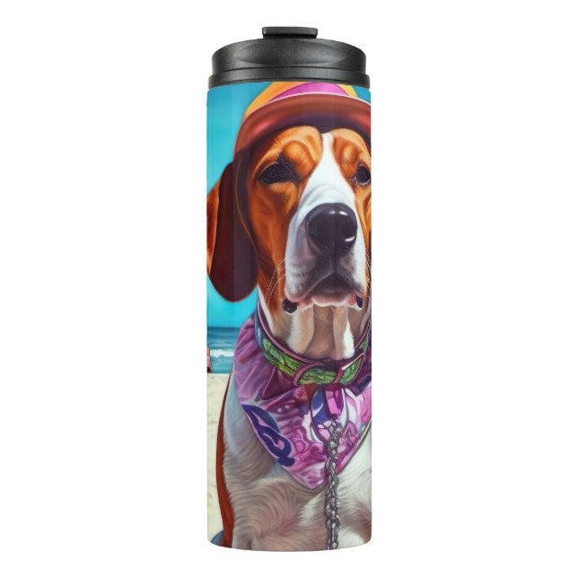 American English Foxhound on Beach, summer gift  Thermal Tumbler (Front)