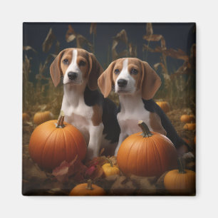 American English Foxhound Puppy Autumn Delight Magnet