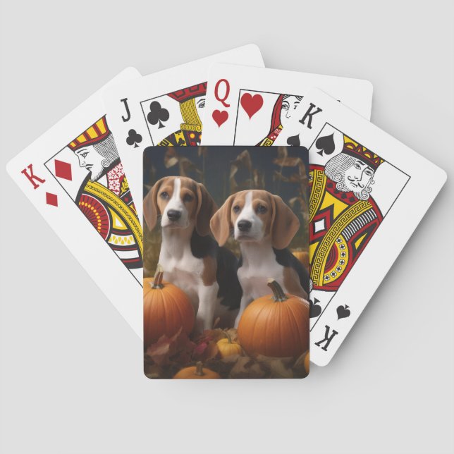 American English Foxhound Puppy Autumn Delight Playing Cards (Back)