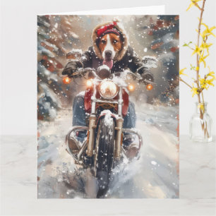 American English Foxhound Riding Bike Christmas Card