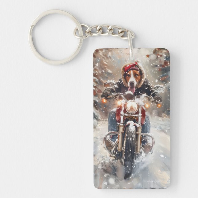 American English Foxhound Riding Bike Christmas Key Ring (Front)