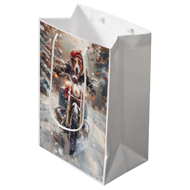 American English Foxhound Riding Bike Christmas Medium Gift Bag (Front Angled)