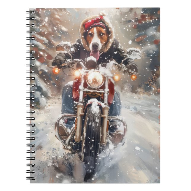 American English Foxhound Riding Bike Christmas Notebook (Front)