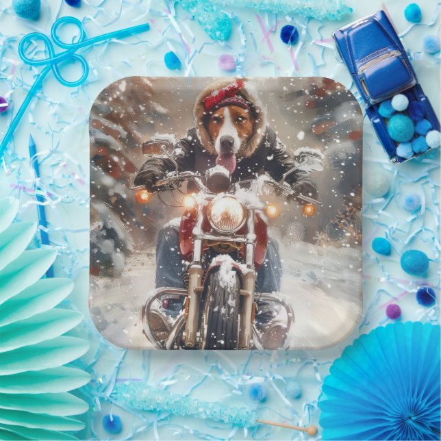 American English Foxhound Riding Bike Christmas Paper Plate (Party)