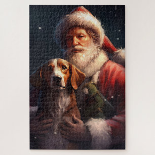 American English Foxhound Santa Claus Christmas Jigsaw Puzzle