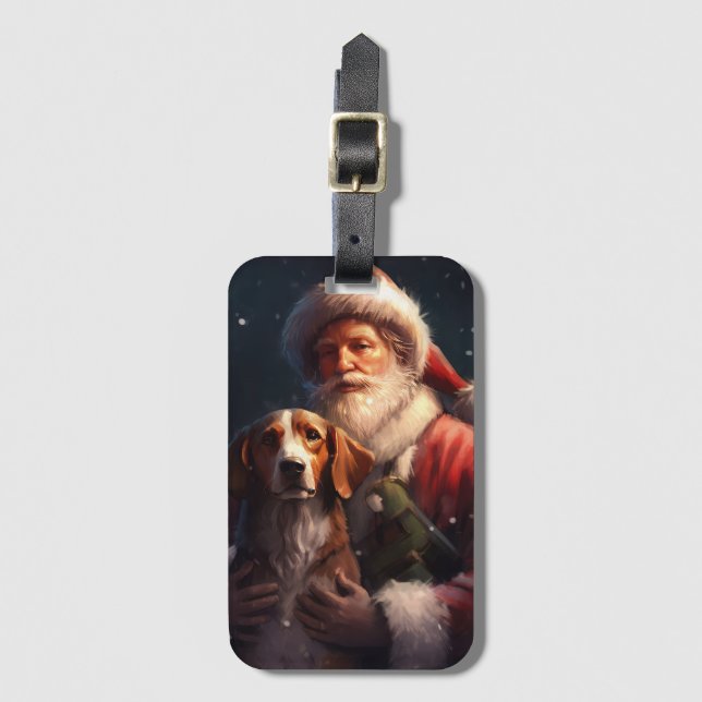 American English Foxhound Santa Claus Christmas Luggage Tag (Front Vertical)