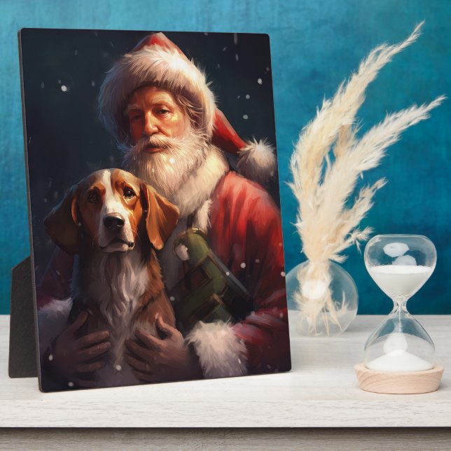 American English Foxhound Santa Claus Christmas Plaque (Side)