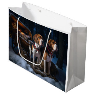 American English Foxhound Snowy Sleigh Christmas Large Gift Bag