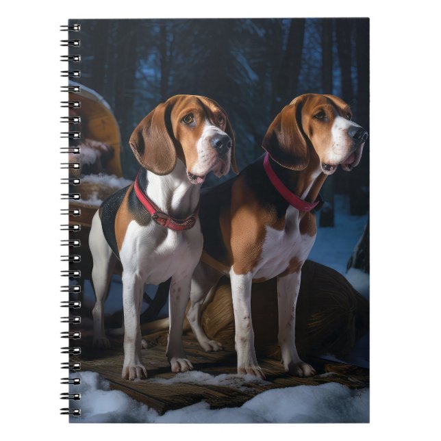 American English Foxhound Snowy Sleigh Christmas Notebook (Front)