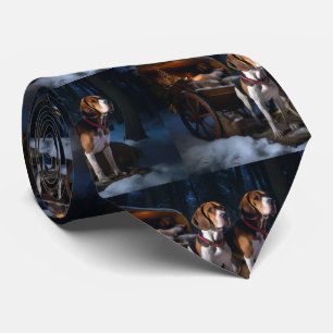 American English Foxhound Snowy Sleigh Christmas Tie