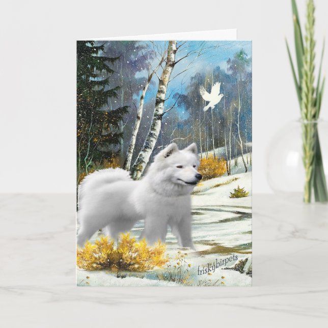American Eskimo A Winter Scene Holiday Card (Front)