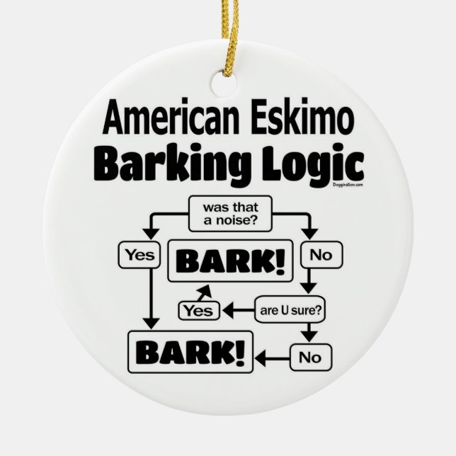 American Eskimo Barking Logic Ceramic Tree Decoration (Front)
