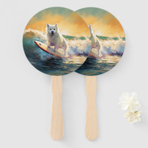 American Eskimo Beach Surfing Painting  Hand Fan