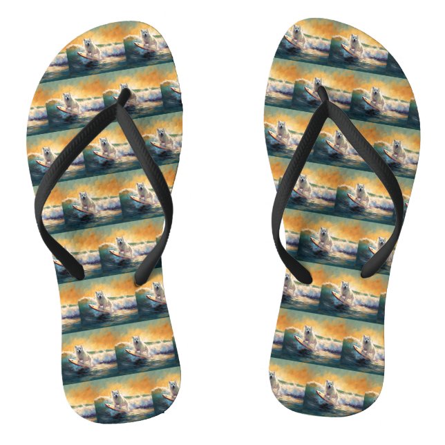 American Eskimo Beach Surfing Painting  Jandals (Footbed)