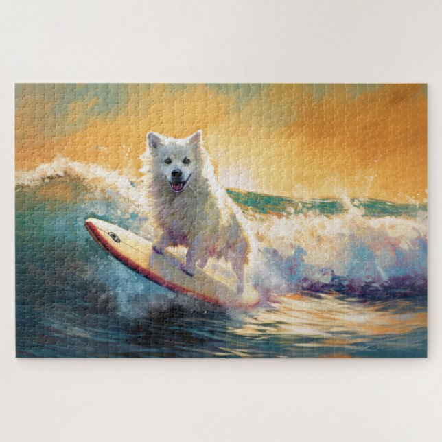American Eskimo Beach Surfing Painting  Jigsaw Puzzle (Horizontal)