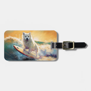 American Eskimo Beach Surfing Painting  Luggage Tag