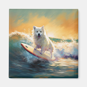 American Eskimo Beach Surfing Painting  Magnet