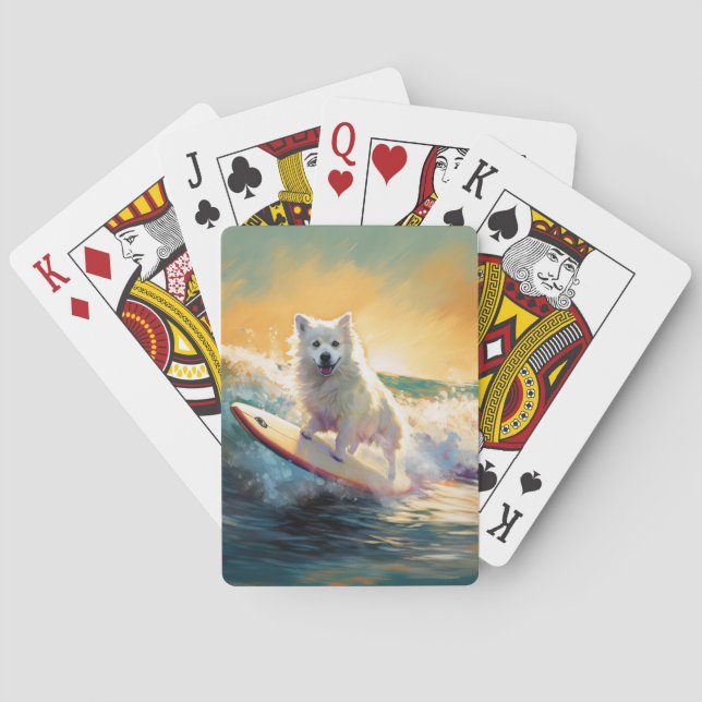 American Eskimo Beach Surfing Painting  Playing Cards (Back)