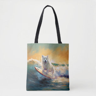 American Eskimo Beach Surfing Painting  Tote Bag
