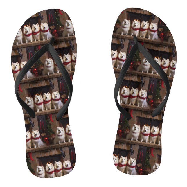 American Eskimo by the Fireplace Christmas Jandals (Footbed)