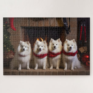American Eskimo by the Fireplace Christmas Jigsaw Puzzle