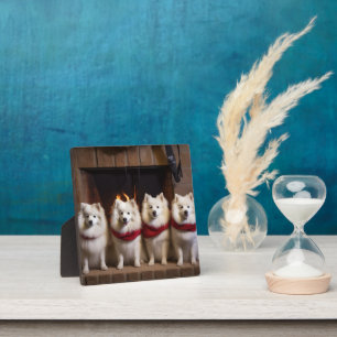 American Eskimo by the Fireplace Christmas Plaque