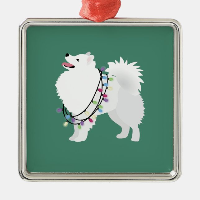 American Eskimo Christmas Design Metal Tree Decoration (Front)