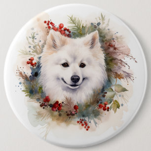 American Eskimo Christmas Wreath Festive Pup 6 Cm Round Badge