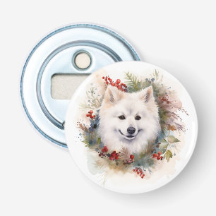 American Eskimo Christmas Wreath Festive Pup Bottle Opener