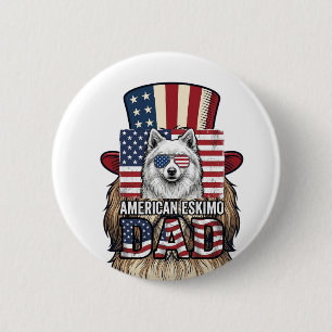 American Eskimo Dad Patriotic Vintage Dog 6 Cm Round Badge