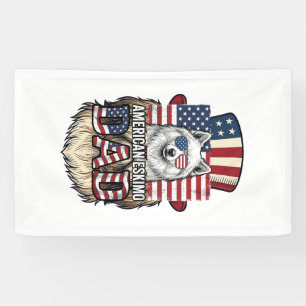 American Eskimo Dad Patriotic Vintage Dog Banner