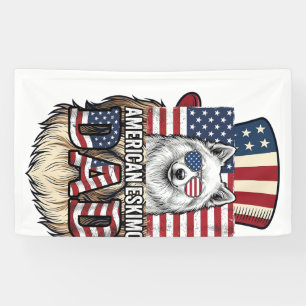 American Eskimo Dad Patriotic Vintage Dog Banner