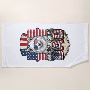 American Eskimo Dad Patriotic Vintage Dog Beach Towel