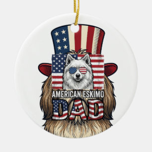 American Eskimo Dad Patriotic Vintage Dog Ceramic Tree Decoration