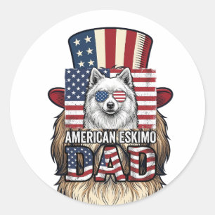 American Eskimo Dad Patriotic Vintage Dog Classic Round Sticker
